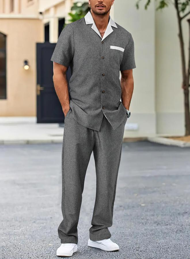 Take Two Men Grey Pocket Detail Shirt and Pants Co-Ords - Image 1